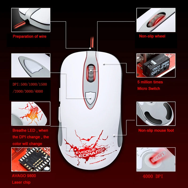 Motospeed V16 4000 DPI профессиональная игровая мышь с 6 кнопками USB Компьютерная лазерная