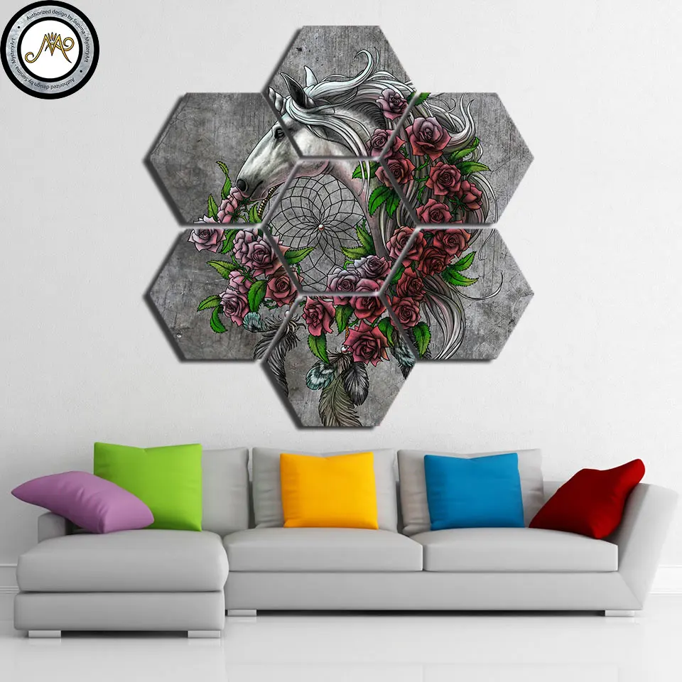 

Unicorn Dreamcatcher by Posters Wall Painting Art Home Decor Modern 7 Panels Rose Horse HD Print Painting Modular Picture Canvas