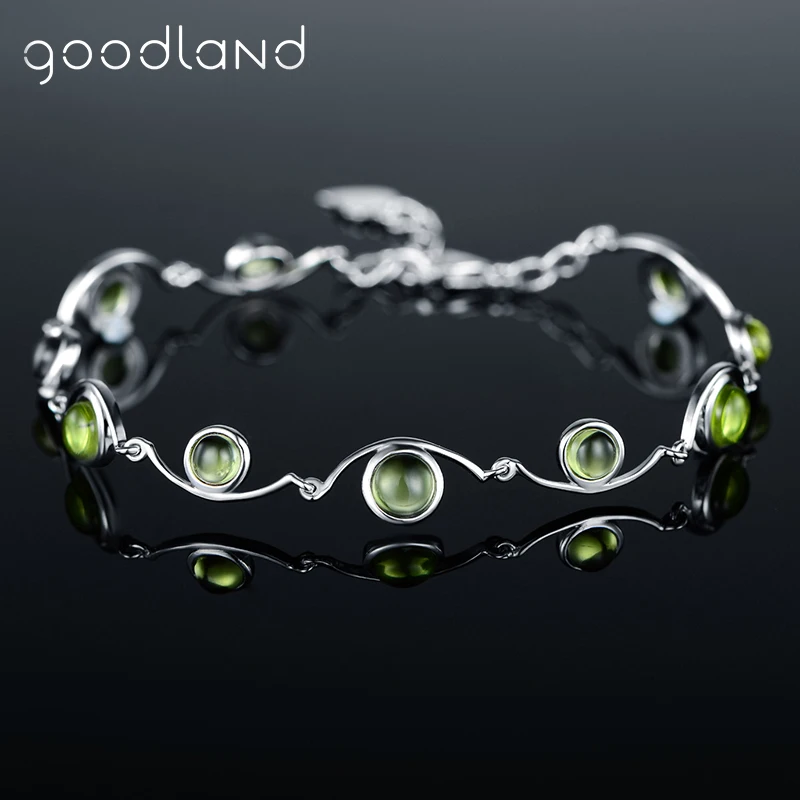 Goodland настоящий натуральный перидот браслет для женщин S925 серебро ручная цепочка