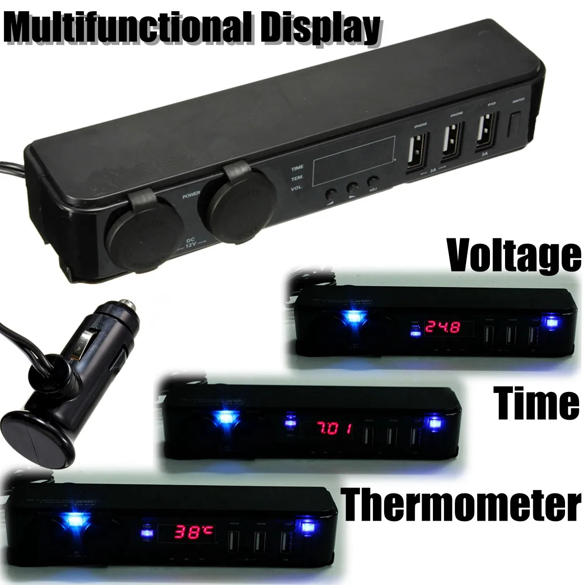 12V розетка для автомобильного прикуривателя со светодиодный 12V разъем USB адаптер зарядное устройство w/Автомобильный светильник 150W 5V зарядка автомобильные аксессуары