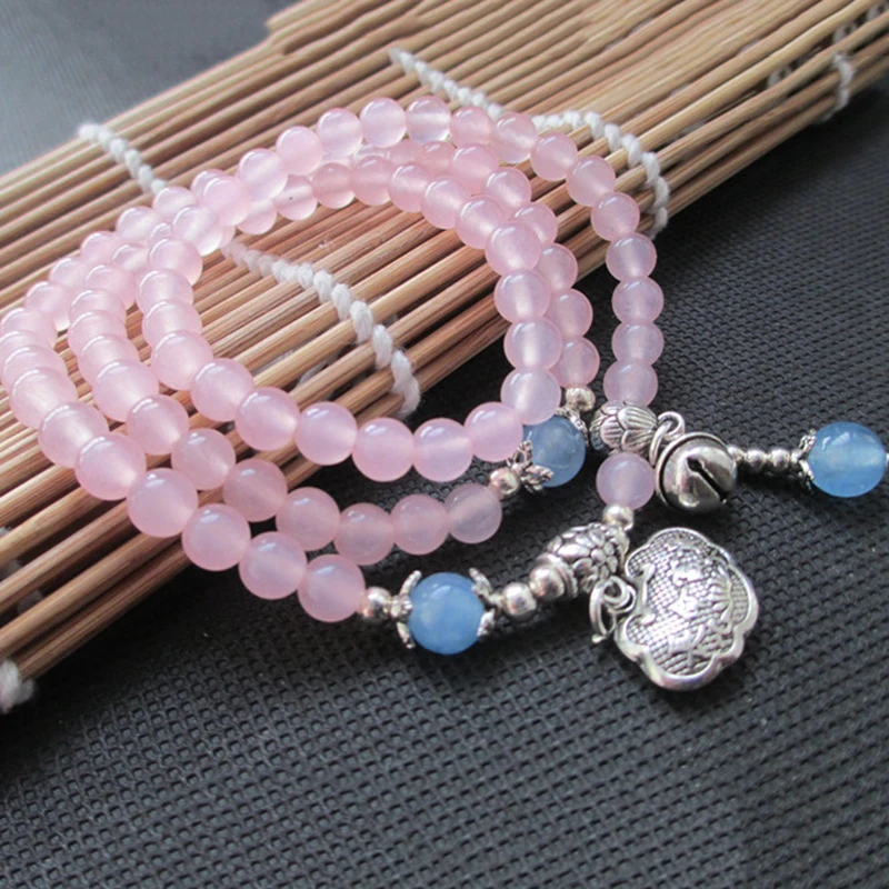 Оптовая продажа Розовый халцедон натуральный кристалл браслеты тибетское