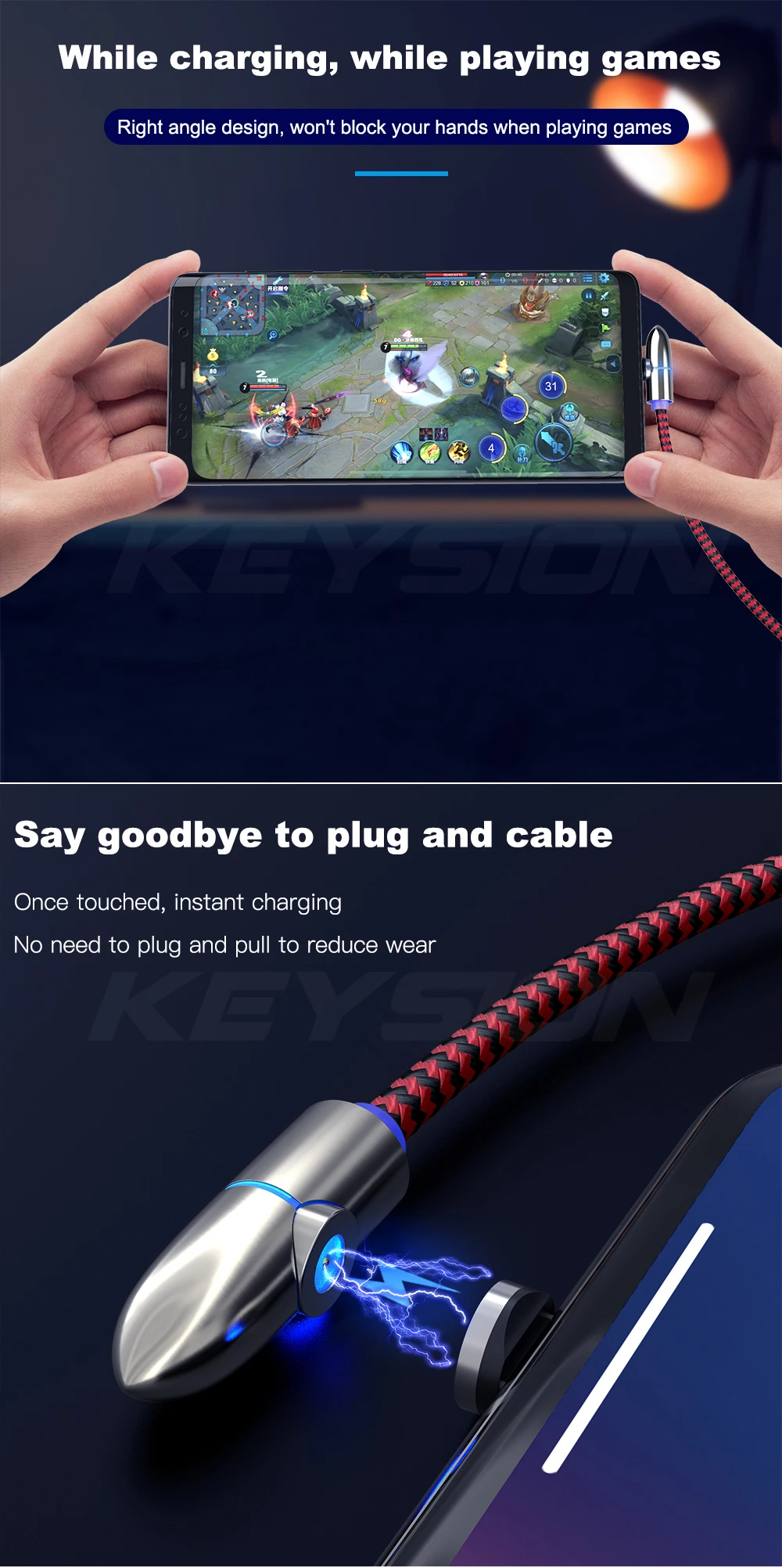 Магнитный зарядный кабель KEYSION L-Line, светодиодный кабель 90 градусов для iPhone X 8 7 6 Plus и кабель Micro USB и кабель usb type-C USB C