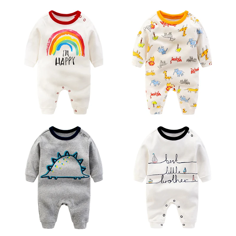 Новый осенний хлопковый комбинезон с длинными рукавами для маленьких мальчиков