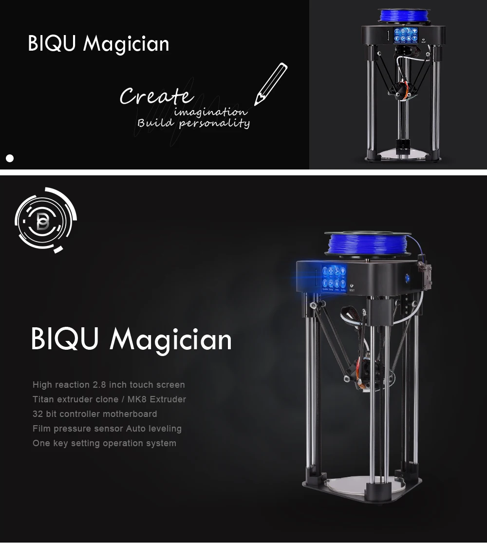 BIQU маг delta 3d принтер мини impressora 3d с 2,8 дюймовым сенсорным экраном Kossel stampante 3d Delta принтер для образования
