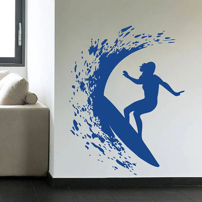 Surfer Girl Surfing Surf Wall Decal Art Decor Sticker Sign Vinyl decal | Дом и сад