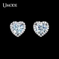 umode rhodium color multicolor stud earrings with clear heart cubic zircon stone for women free drop shipping ue0100