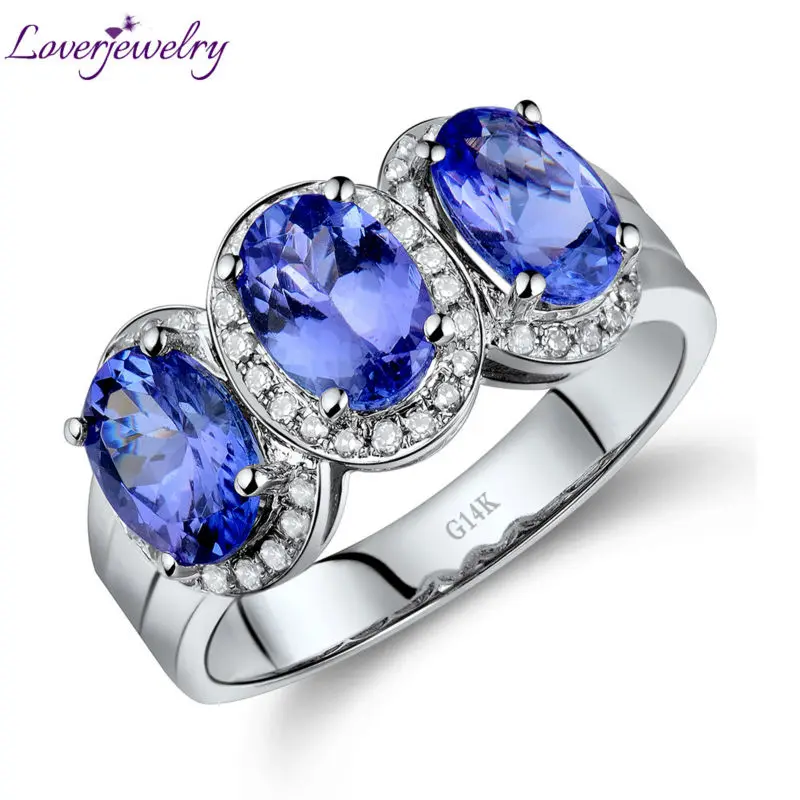 LOVERJEWELRY женское кольцо из танзанита Настоящее 14 карат белое золото натуральные