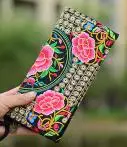 small EBW002G Винтажные женские кошельки с вышивкой, Длинный кошелек ручной работы с вышитыми цветами, пляжный клатч для путешествий, женский клатч для монет - Цвет: small EBW002G