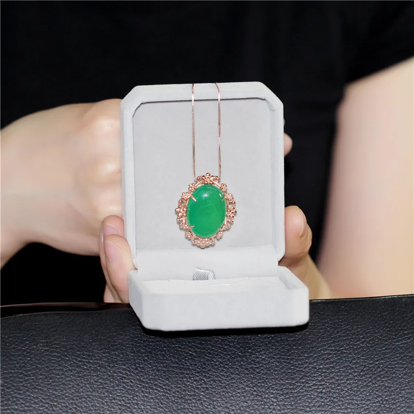 Ожерелье из халцедона с камнями Almei 16ct зеленые овальные круглые подвески для шеи