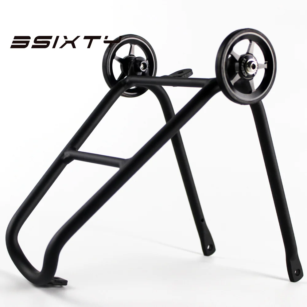 3SIXTY алюминиевый сплав Q Тип задние стойки с Easywheels для Brompton велосипедов багажные переноски - Цвет: Black Rack Wheels-B