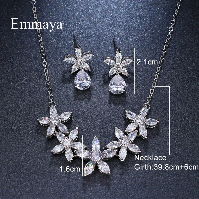 Emmaya Brand Fashion Flower Cubic Zircon Water Drop Pendant Crystal Earrings Necklace Set For Women Elegance Bride Jewelry Gift | Украшения