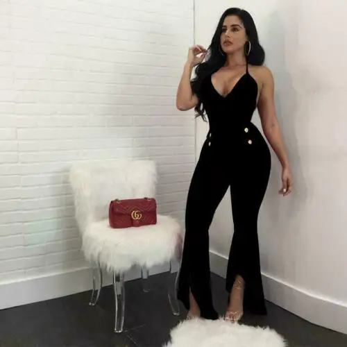

Sexy V neck Women Fashion Summer Party Jumpsuit Playsuit Bodycon Long Romper Clubwear Party Style Solid Color Plus Size