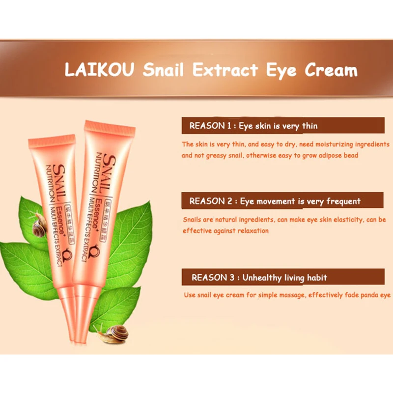 

LAIKOU Brand Snail Eyes Cream Hyaluronic Acid Remove Dark Circles Wrinkles Anti Aging Anti-Puffiness Moisturizing Eye Care 30g