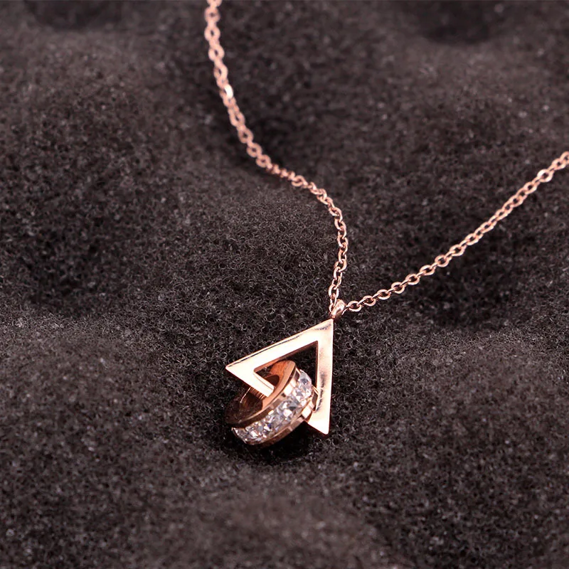 Цепочка с круглой подвеской из нержавеющей стали цвета розового золота |