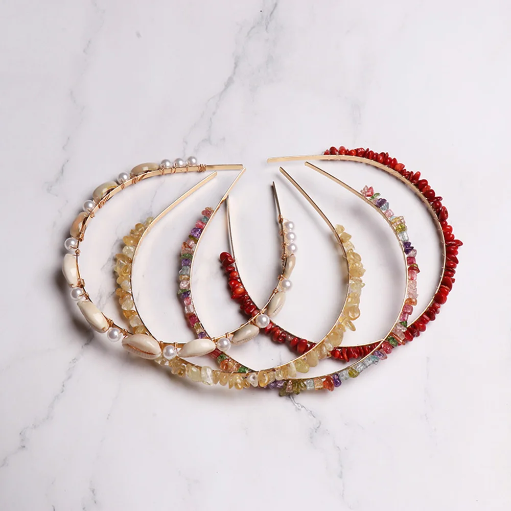 Красочные камни Пляжная Жемчужная Повязка на голову Женская богемная повязка