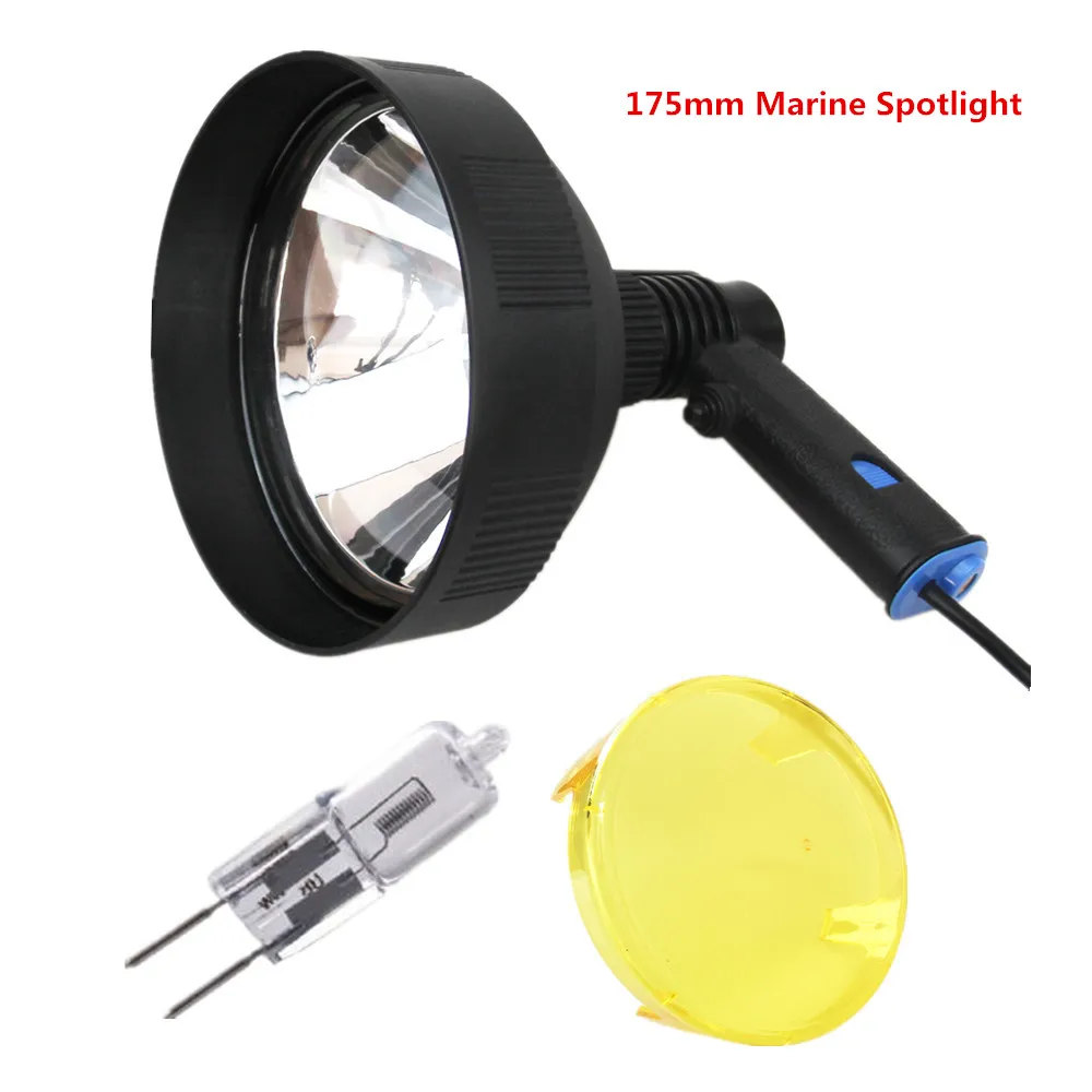 12V 1000lm 150 мм/175 мм 100W галогенные морской светильник ручной прожектор для охоты регулируемый луч пятна или прожектор с лампой Комплект фильтров для объектива - Цвет: Коричневый