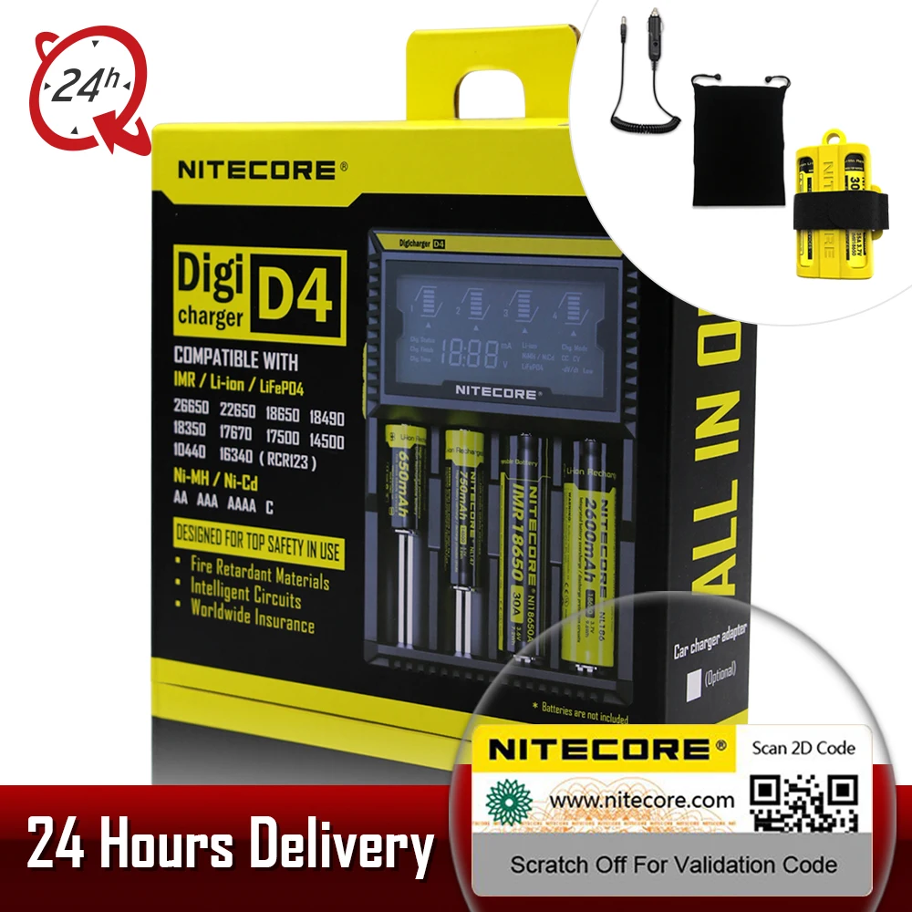 Бренд Nitecore D4 Digi зарядное устройство lcd интеллектуальная схема глобальная страховка Li-Ion 18650 14500 16340 26650 зарядное устройство