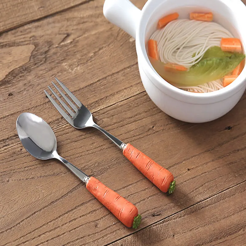 Детская мультяшная посуда из нержавеющей стали ложка вилка милая вставка