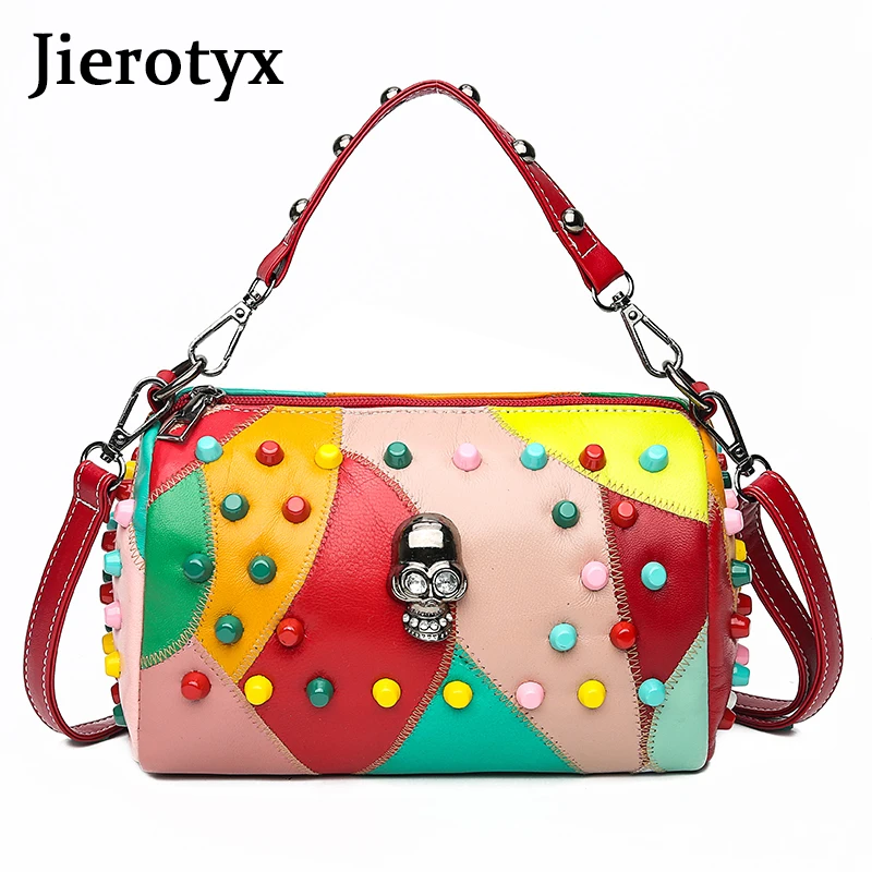 JIEROTYX модные сумки с заклепками для женщин черная кожаная Готическая Панк сумка на плечо женские брендовые дизайнерские Лоскутные вечерние сумки
