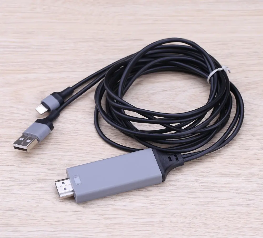 2 м 8-контактный HDMI tv HDTV AV видео кабель 1080P с usb зарядкой для iPad для iPhone X XS MAX XR 6 7 8 Plus 5 5S для ТВ-проектора - Цвет: Grey Black