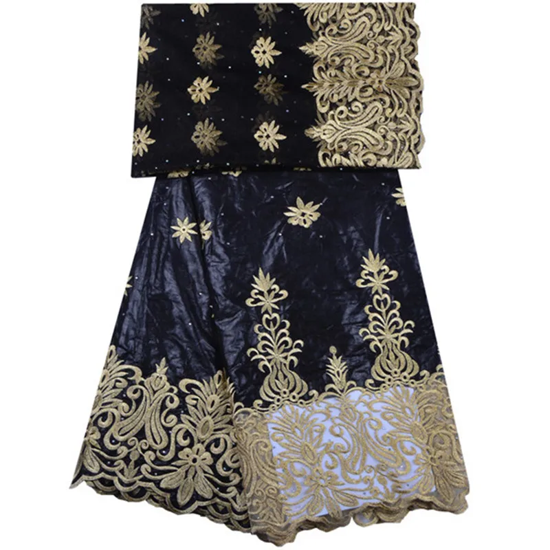 

Black bazin rich fabric embroidere Brocade Fabric 100% cotton high quality stone bazin rich with 2yards french mesh lace