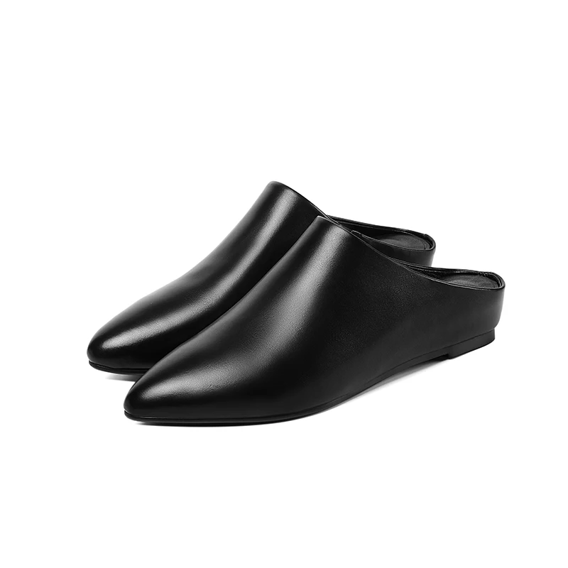 Женские шлепанцы из бычьей кожи на низком каблуке|Тапочки| |