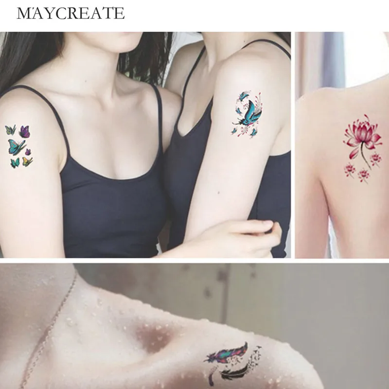 10 шт. цветная ЦВЕТАСТАЯ полоска с бабочкой тотемная татуировка водостойкая