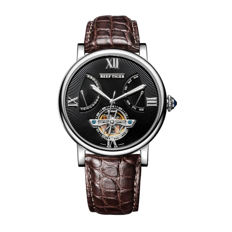 Reef Tiger/RT Tourbillon автоматические часы с датой день стальной ремешок аллигатора Дизайнерские повседневные часы для мужчин RGA191 - Цвет: RGA191YBAS