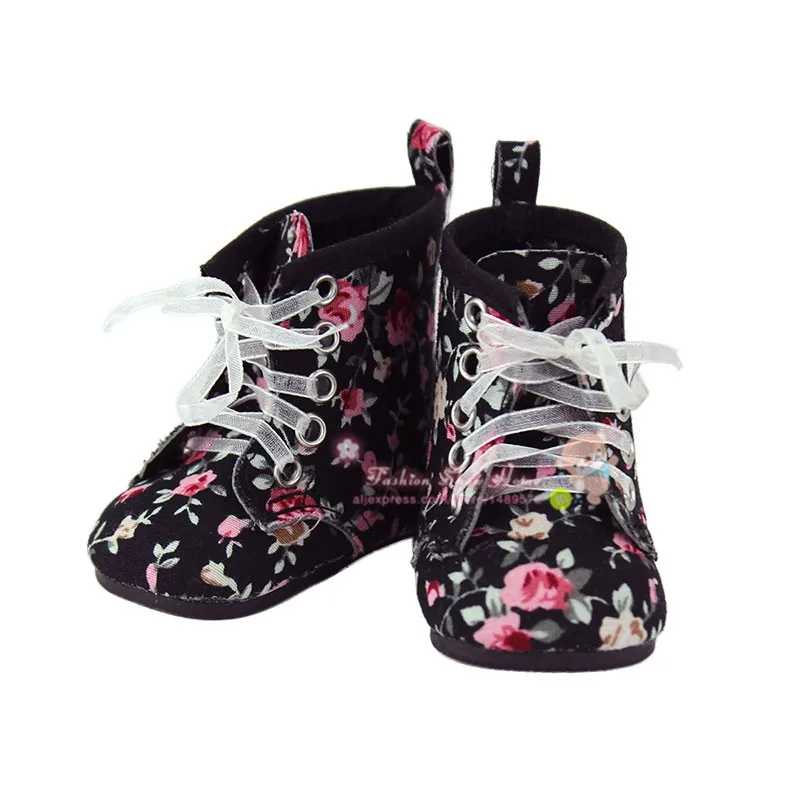 

Doll accessories ,Black flower shoes fit for baby 43cm Doll Clothes Children bes t Birthday Gift