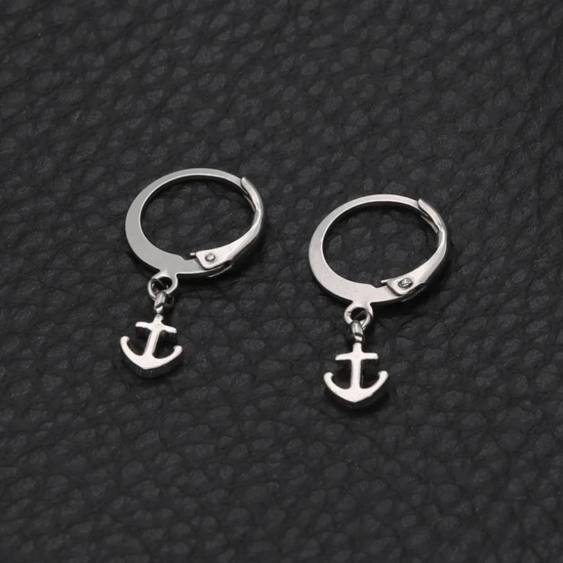 Новые модные женские серьги-гвоздики с подвеской в виде якоря полированные