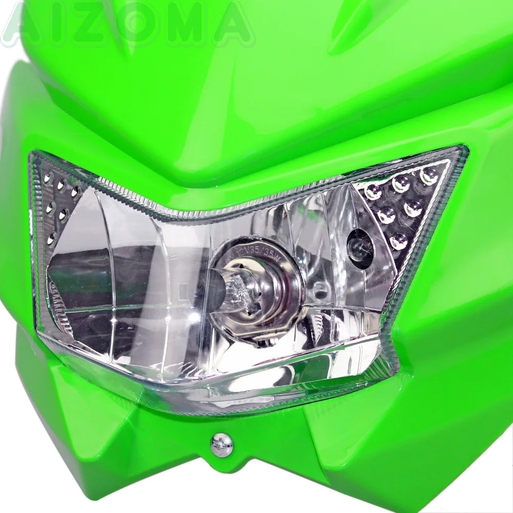Зеленые Супер мотоциклы фары 12v 35w для мотокросса универсальная фара Kawasaki KX KLX KSR KLR