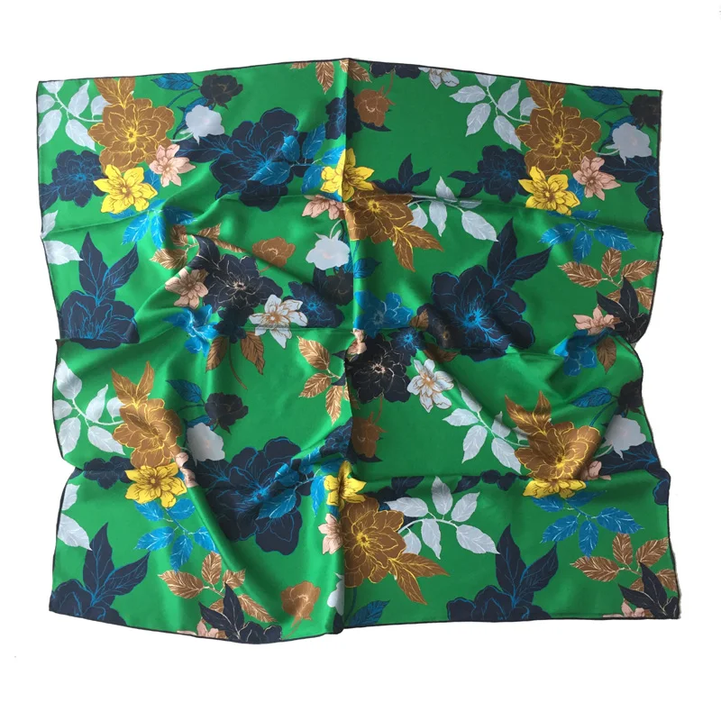 

Charming Green Floral Prints 100% Silk Twill Scarf Shawl Wraps 90*90cm