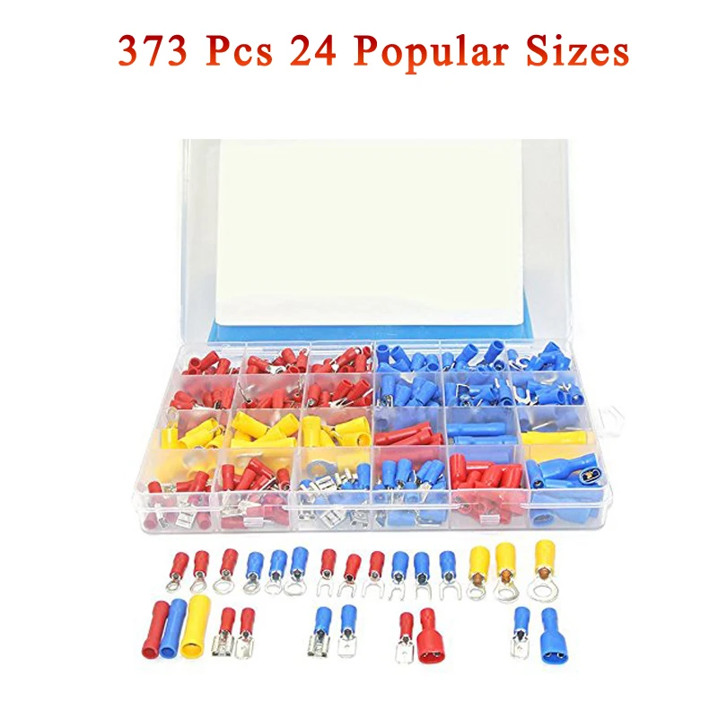 Купи 373Pcs 24value Assorted Insulated Electrical Wire Terminals Crimp Connector Spade Butt Ring Fork Set 4 to 1/4 inch за 899 рублей в магазине AliExpress