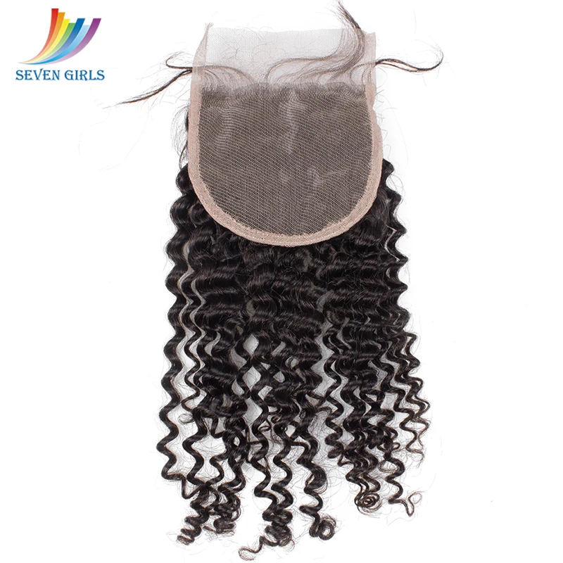 Sevengirls 100% Brazilian Human Hair Lace Closure Kinky Curly Natural Color Remy 8-20 Inch 4*4 | Шиньоны и парики