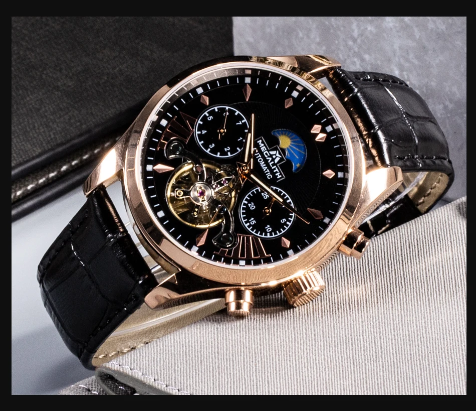 MEGALITH Мужские автоматические механические наручные часы tourbillon кожаные повседневные деловые часы ретро мужские спортивные наручные часы Relojes Hombre