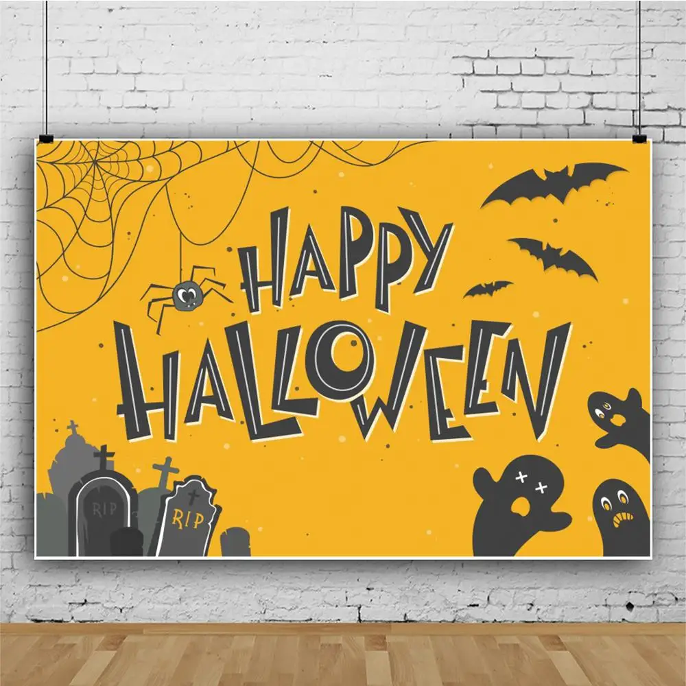 Laeacco фотографии Фоны с надписью Happy Halloween паук чистая летучей мыши могила баннер