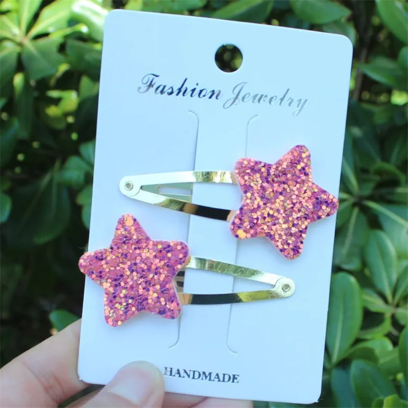 hot pink star 20 шт./партия блестящие заколки для волос с мультяшным Микки Маус голова Золотая белая сердечная шпилька на День святого Валентина Белая кожаная заколка со звездами - Цвет: hot pink star