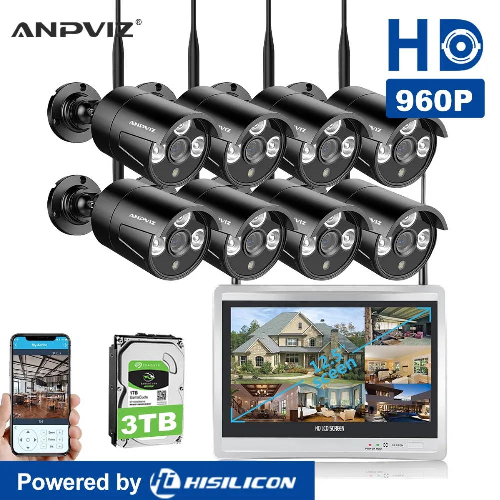 Anpviz беспроводная камера безопасности 8CH 1080P 12 &quotwifi NVR комплект CCTV 8 шт 960P Крытый