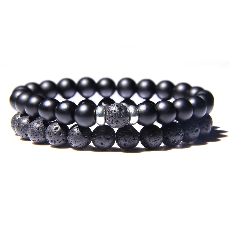 3 onyx 8mm 2 шт./компл. пары дистанционные Браслеты Мужская Черная Лава бусины браслет женские деревянные бусины браслеты с подвесками для женщин мужчин браслеты - Окраска металла: 3 onyx 8mm