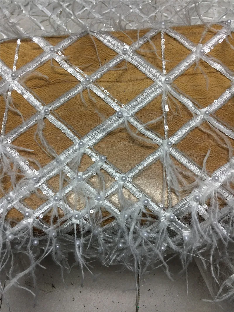 JRB-110510 ткань с бусинами перьями и блестками нигерийская кружевная для свадебного