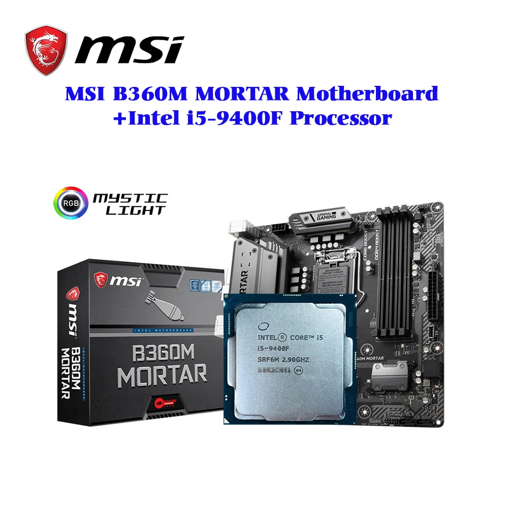 Материнская плата MSI B360M Ступка материнская LGA 1151 DDR4 USB 3 1 M.2 SATA3 CROSSFIRE M ATX + процессор