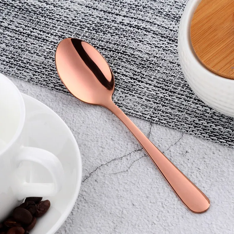 rose gold Разноцветная мини чайная ложка, роскошная, 18/10, нержавеющая сталь, розовое золото, чайная ложка, маленькая серебряная ложка, зеркальная столовая ложка, столовая посуда для вечерние - Цвет: rose gold