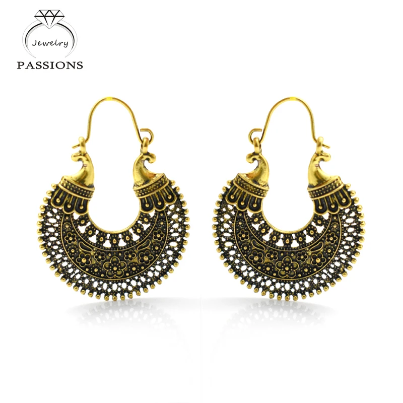 

PASSIONS Vintage Bohemian Jewelry Royal Earrings Maxi Brincos Drop Earrings Hollow out Laser Antique Brass Earings For Women
