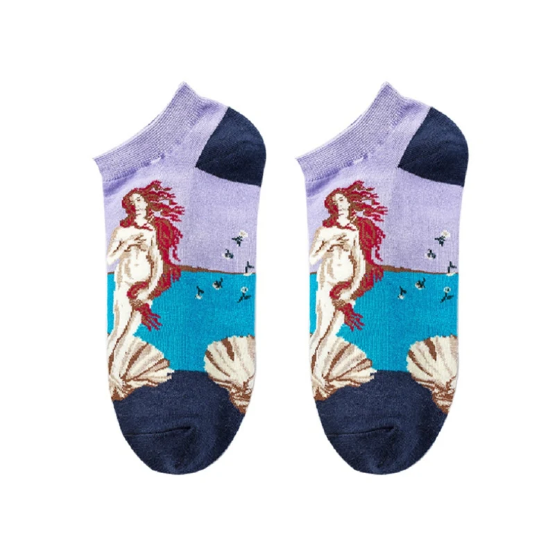 Mermaid Новинка; короткие носки в стиле ретро с 3D рисунком; тапочки; сезон лето; унисекс; для женщин и мужчин; забавная Новинка; Звездная ночь; винтажные тонкие носки; Лидер продаж - Цвет: Mermaid