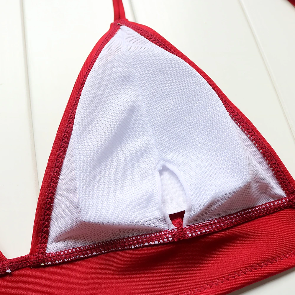 RUUHEE Solid Bikini Set Thong Bathing Suit Padding Swimming Retro bikini Red Swimwear Women Summer Beach Wear Female |