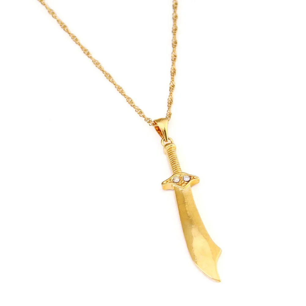 Мужское ожерелье в стиле хип хоп из меди и золота с подвеской форме ножа цепочкой|