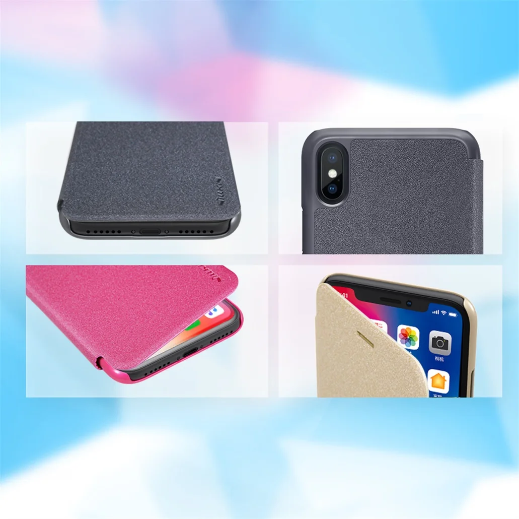 Для iPhone X XS защитный чехол NILLKIN Sparkle супер тонкий роскошный флип-чехол из