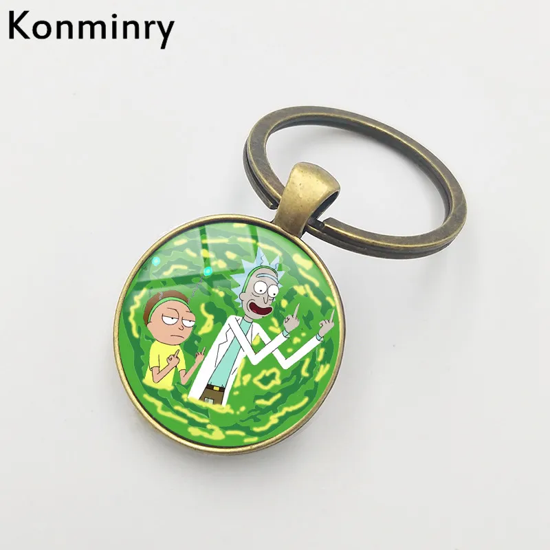 Bronze Konminry научная фантастика мультфильм Рик и Морти брелок держатель круглый стеклянный кулон подарки ручной работы для женщин и мужчин ювелирные изделия - Цвет: Bronze