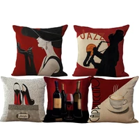 2018 romantic red wine cotton and linen square printed cushion cover pillowcase elegant woman pillowcase wholesale