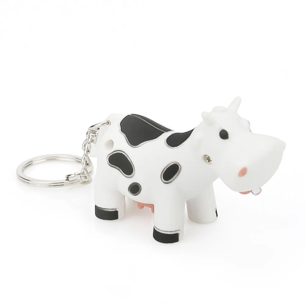 Модный брелок мультяшный из коровьей кожи для ключей динозавры со светодиодной